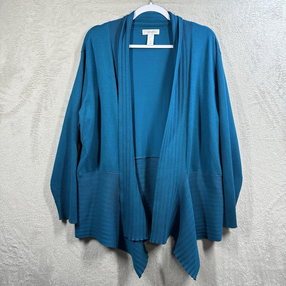 CJ Banks Long Sleeve Open Front Cardigan‎ Sweater Plus Size 1X Teal